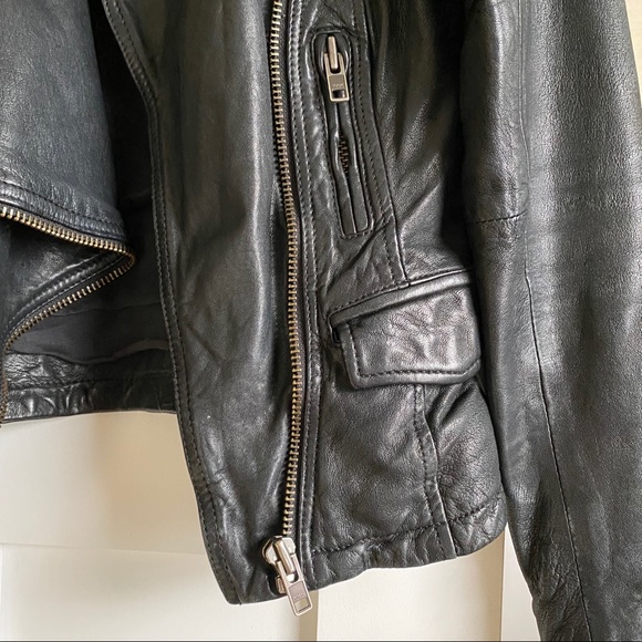AllSaints Draped Leather Moto Jacket with Quilting - Picture 3 of 4
